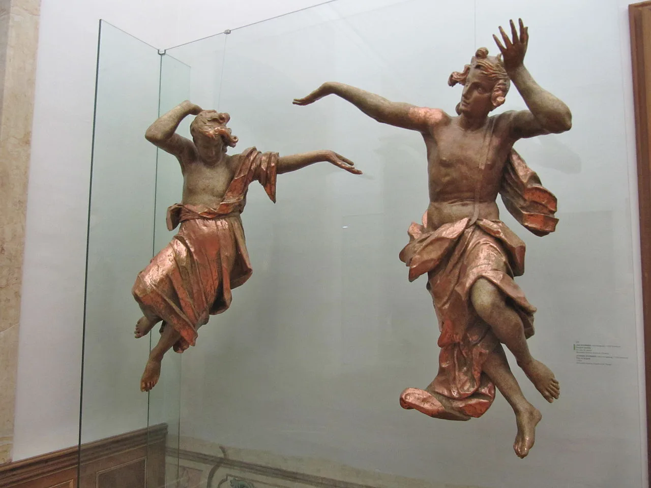 A pair of Baroque angel sculptures in the Archdiocesan Museum, Olomouc.