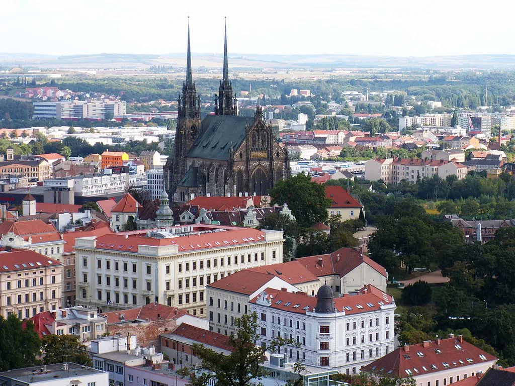 Brno rooftops with the Cathedral of St. Peter and Paul