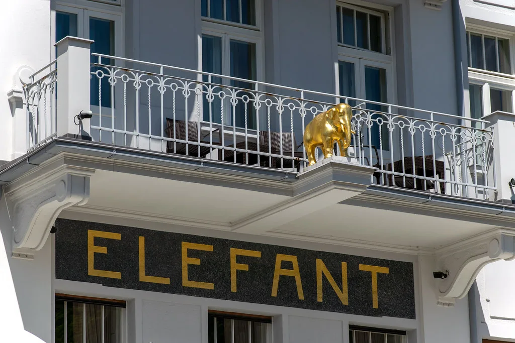 The Elefant house sign on a facade in Karlovy Vary