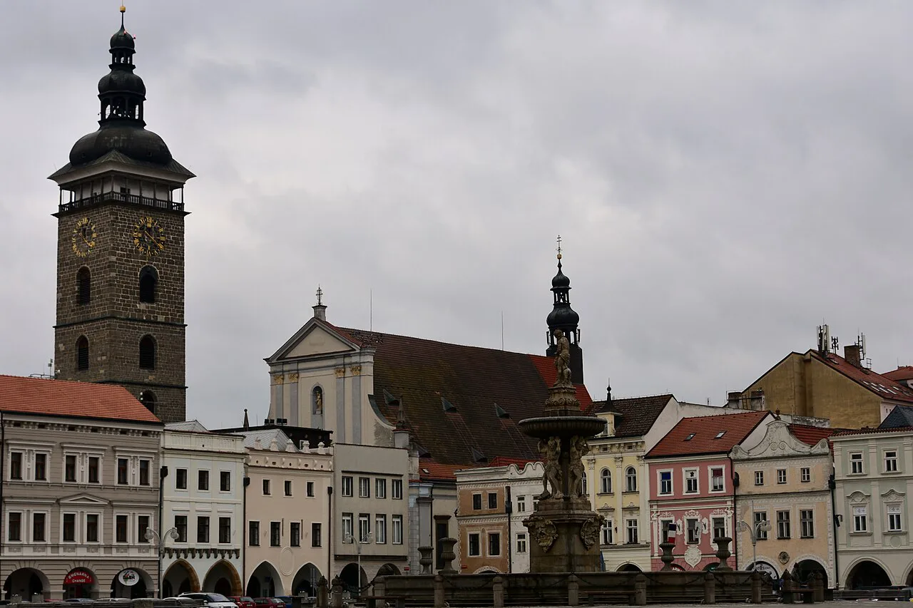 Black Tower above Přemysl Otakar II Square in České Budějovice