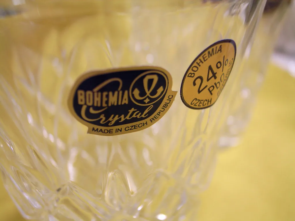 Close-up of a cut-glass piece bearing the Bohemia Crystal label