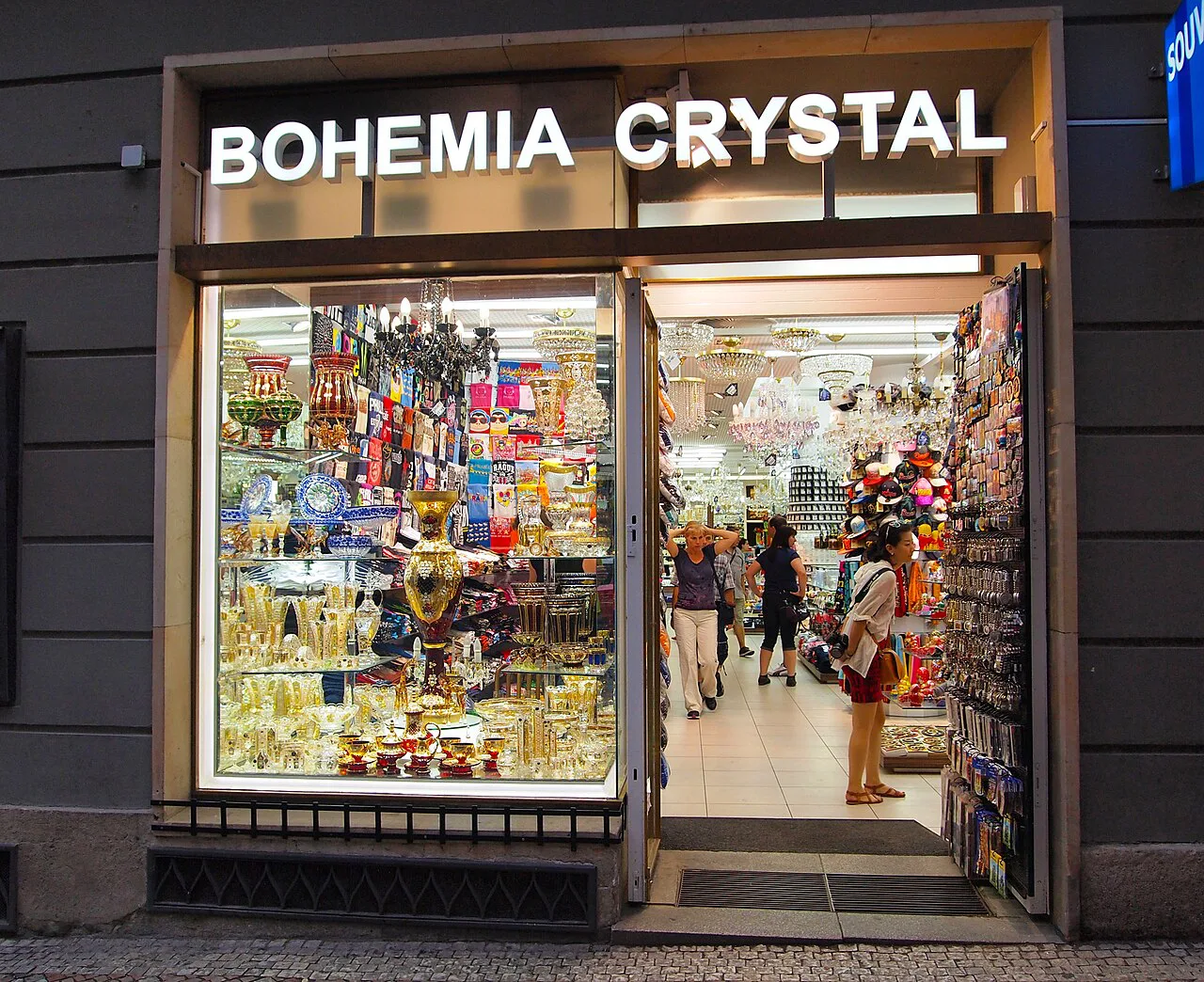 Bohemia Crystal shop window with glassware in Prague