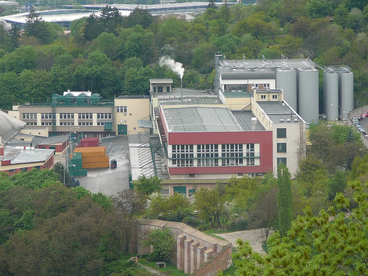 The Starobrno Brewery complex in Brno, seen from Špilberk hill.
