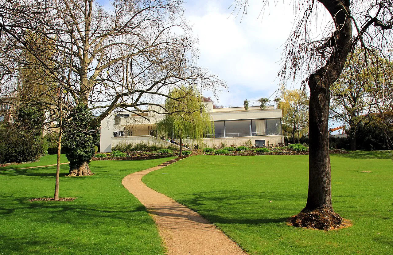 The garden and lawn below Villa Tugendhat, Brno.