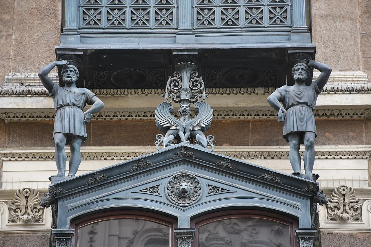 Sculpted figures above a doorway of the Klein Palace in Brno.