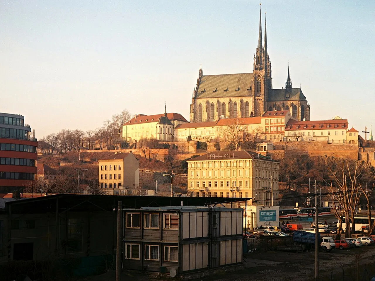 Petrov Hill and the Cathedral of St. Peter and Paul in evening light, Brno.