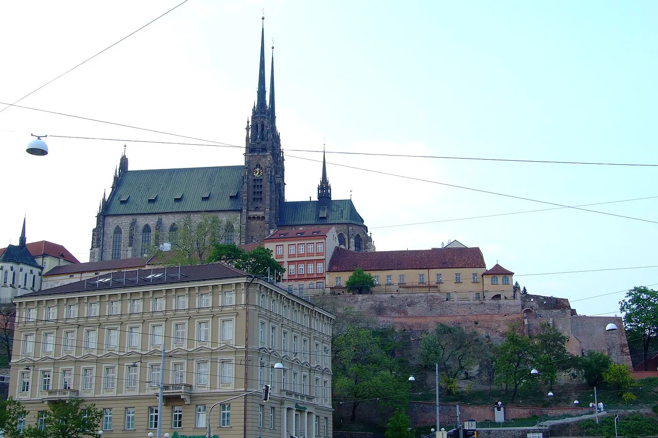 Petrov Hill and its cathedral seen from the south, Brno.
