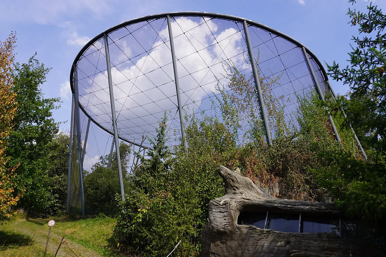 The large walk-through aviary at Brno Zoo.