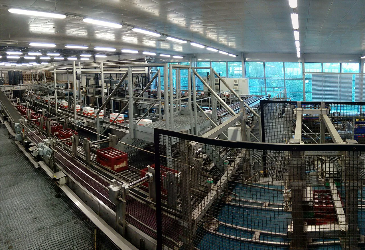 The bottling line inside the Budweiser Budvar brewery.