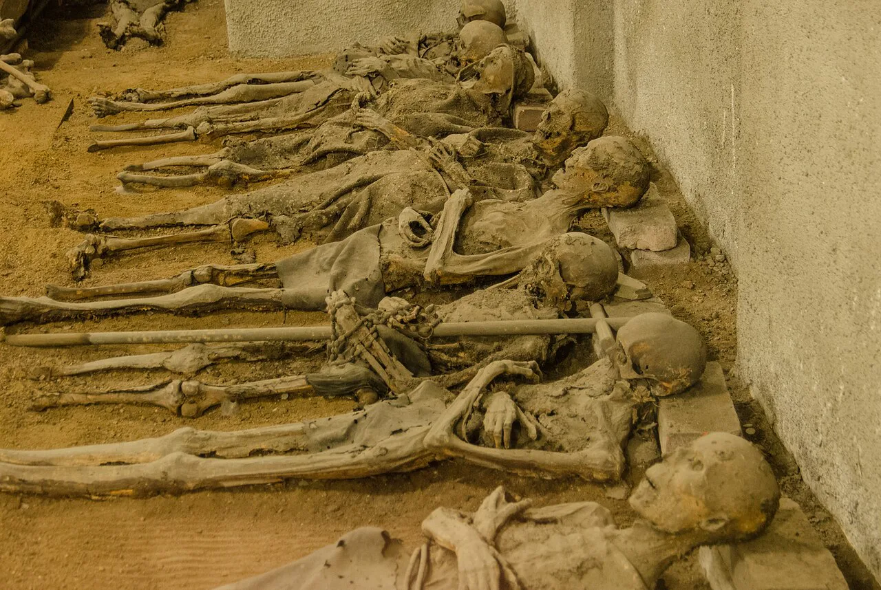 Mummified friars laid out in the Capuchin Crypt in Brno.