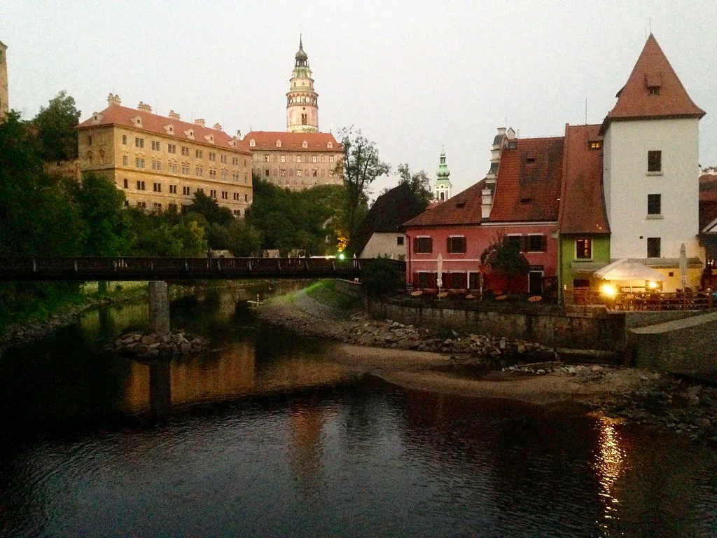 Venue view: Český Krumlov Castle Tower and part of the castle near dusk.