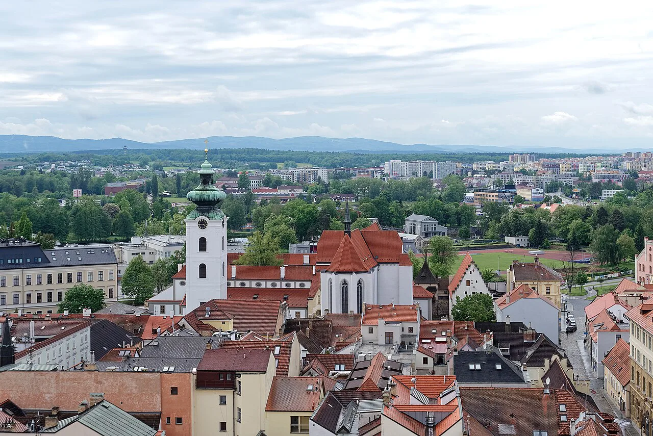 View over České Budějovice from the Black Tower.