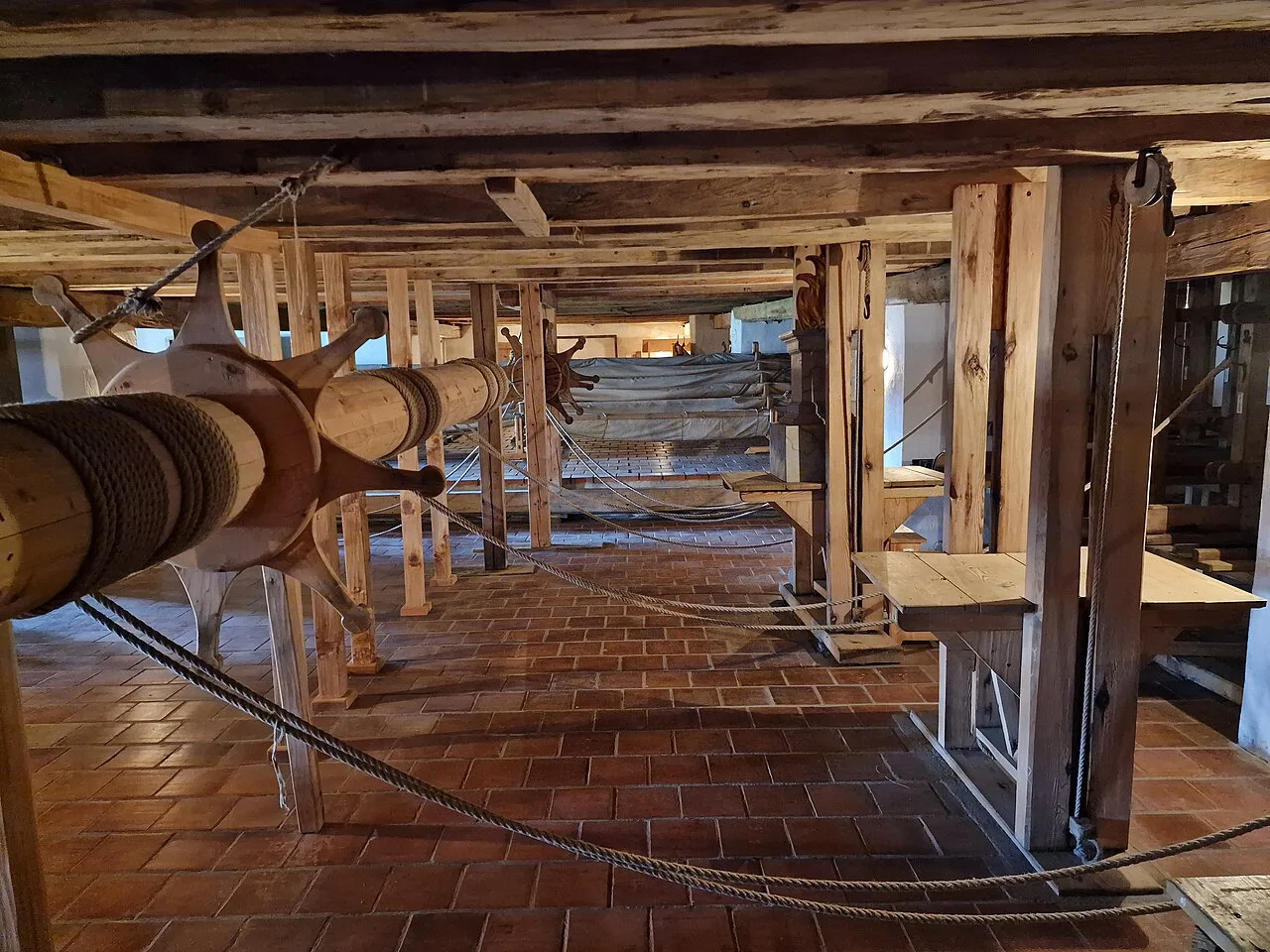 Wooden stage machinery of the Baroque Theatre at Český Krumlov Castle.