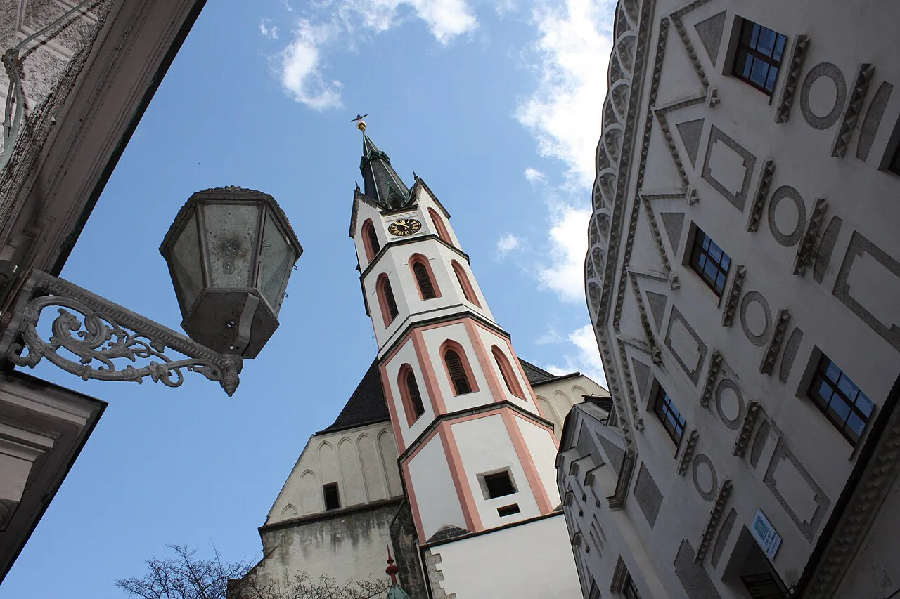 The tower of St. Vitus Church in Český Krumlov.