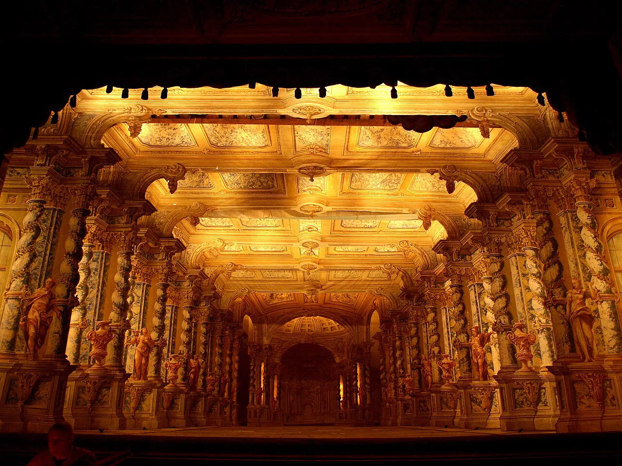 The stage of the Baroque Theatre at Český Krumlov Castle.