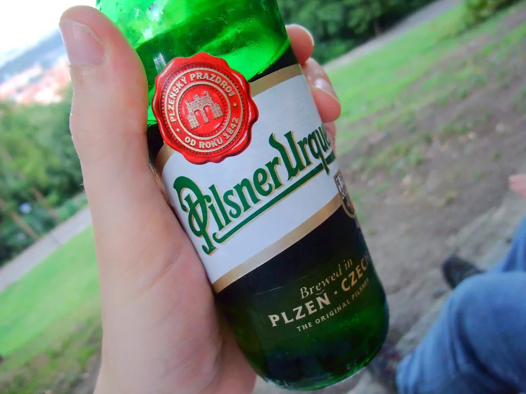 A bottle of Pilsner Urquell lager