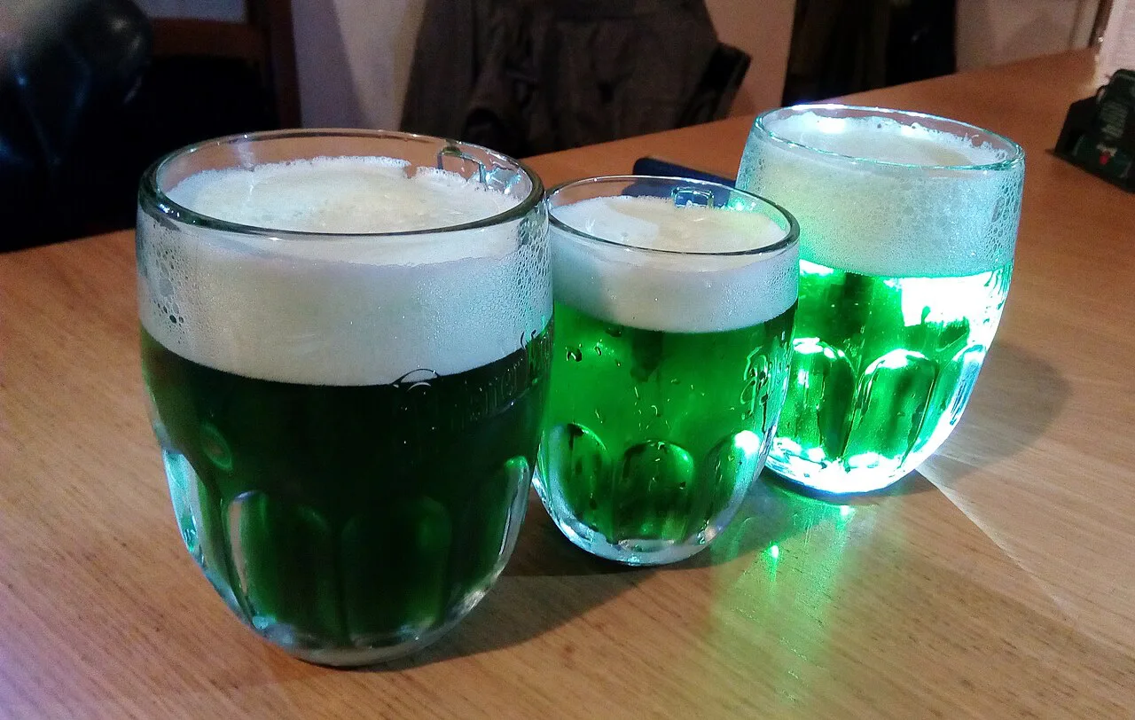 Green beer served in a Czech pub on Maundy Thursday