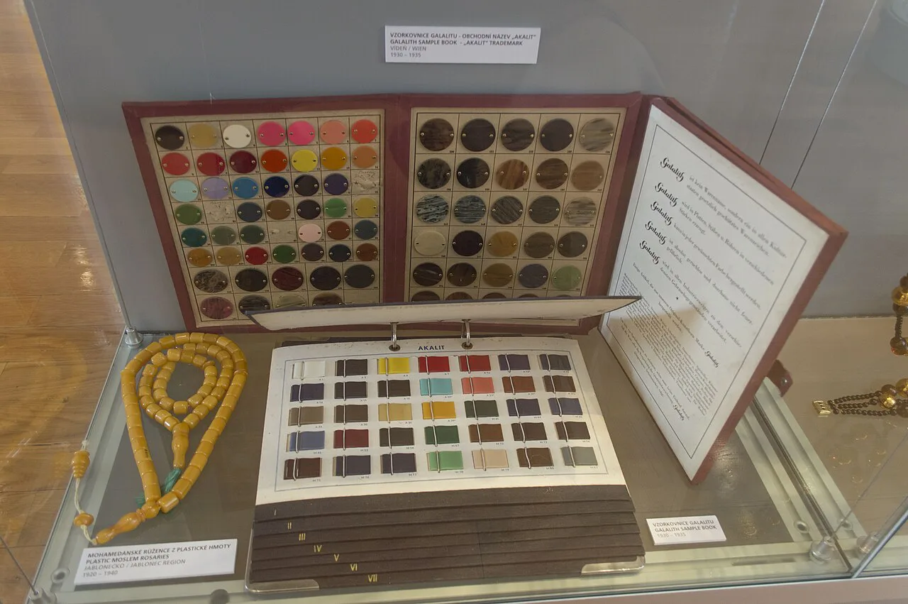 Glass bead samples on display at the Museum of Glass and Jewelry in Jablonec nad Nisou