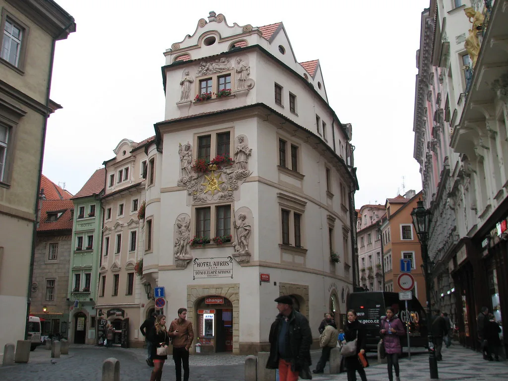 Historic corner house on Karlova Street in Prague
