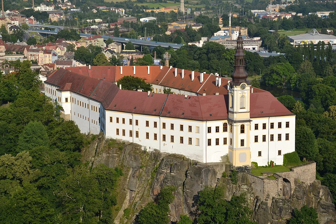 Děčín Castle on its rock above the town.