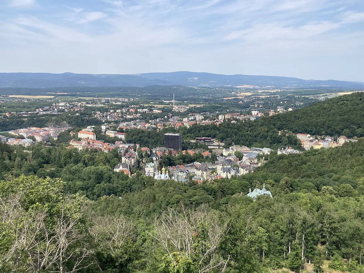 View over Karlovy Vary from the Diana Observation Tower.