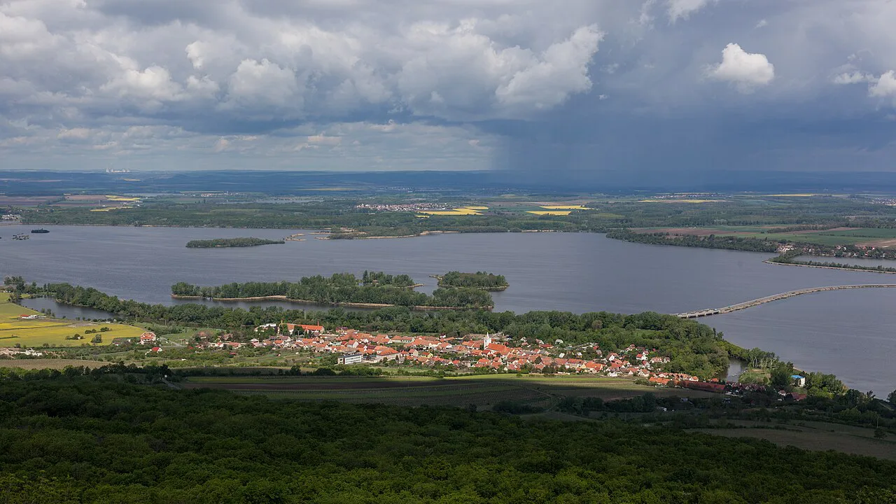 View from Děvičky over the Nové Mlýny reservoirs.