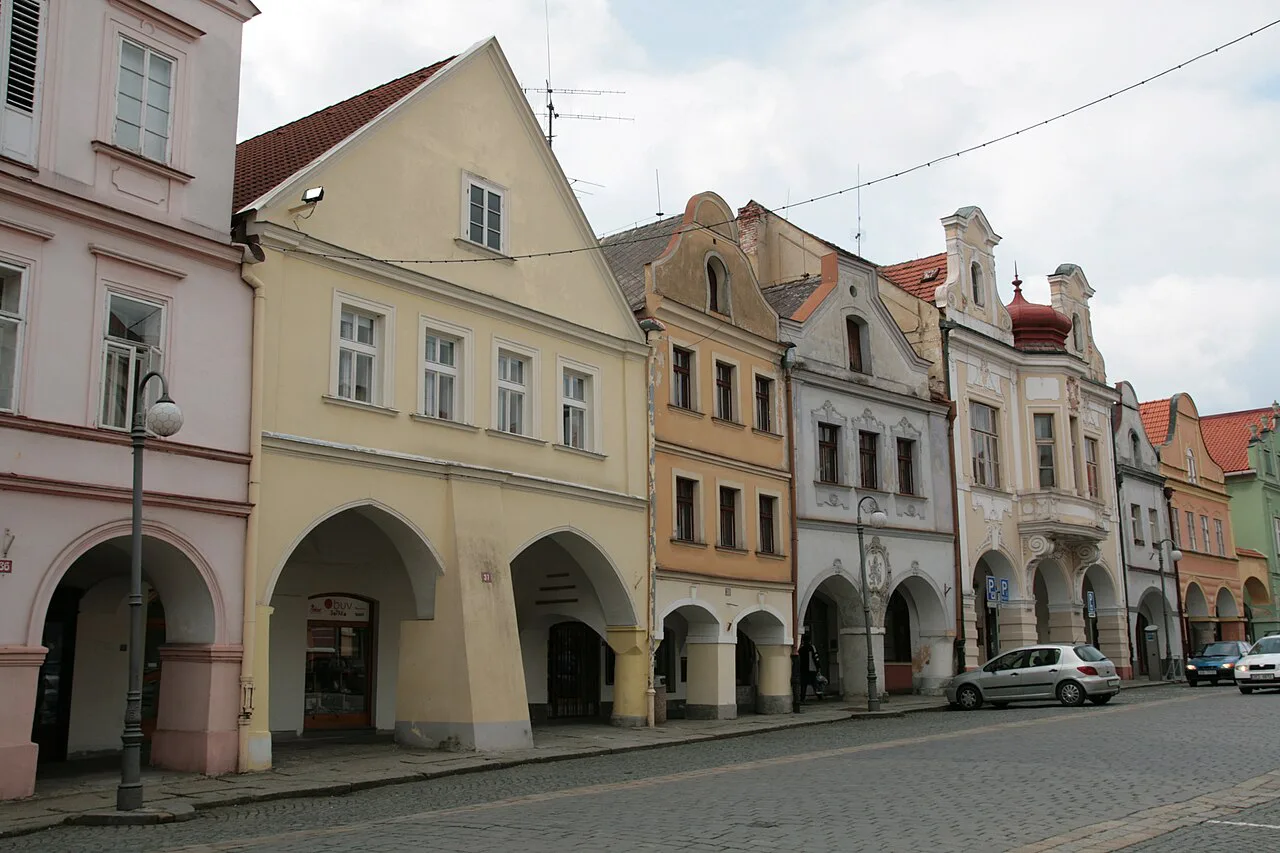Arcaded houses on náměstí Míru in Domažlice