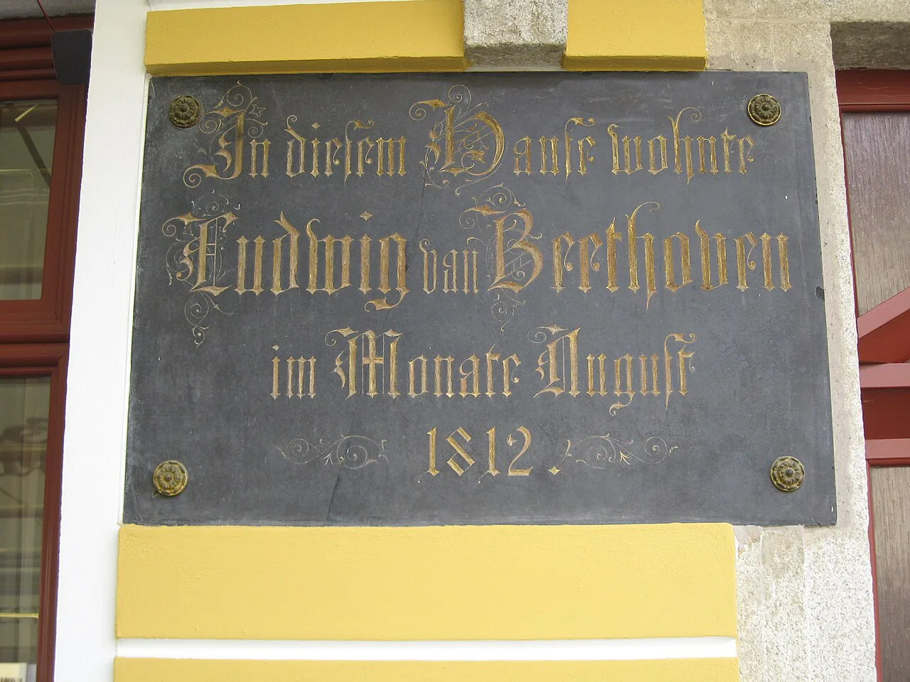 Plaque on the house in Františkovy Lázně where Beethoven stayed in August 1812