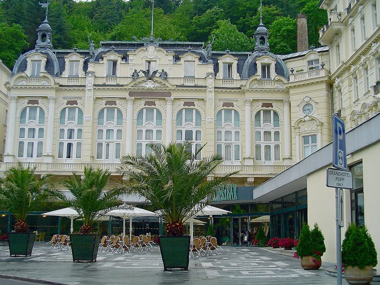 The facade of Grandhotel Pupp, Karlovy Vary.