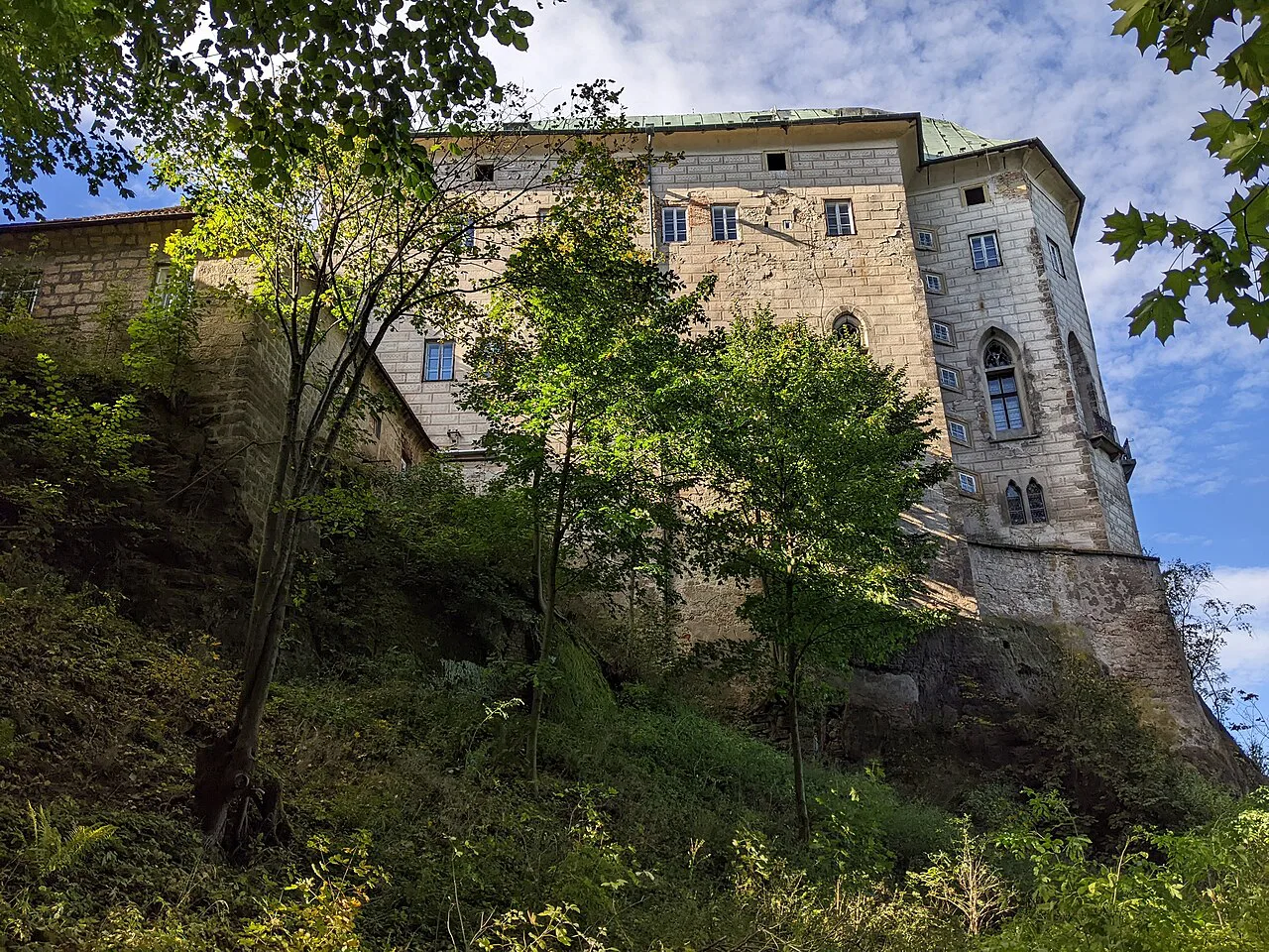 Houska Castle seen from below.