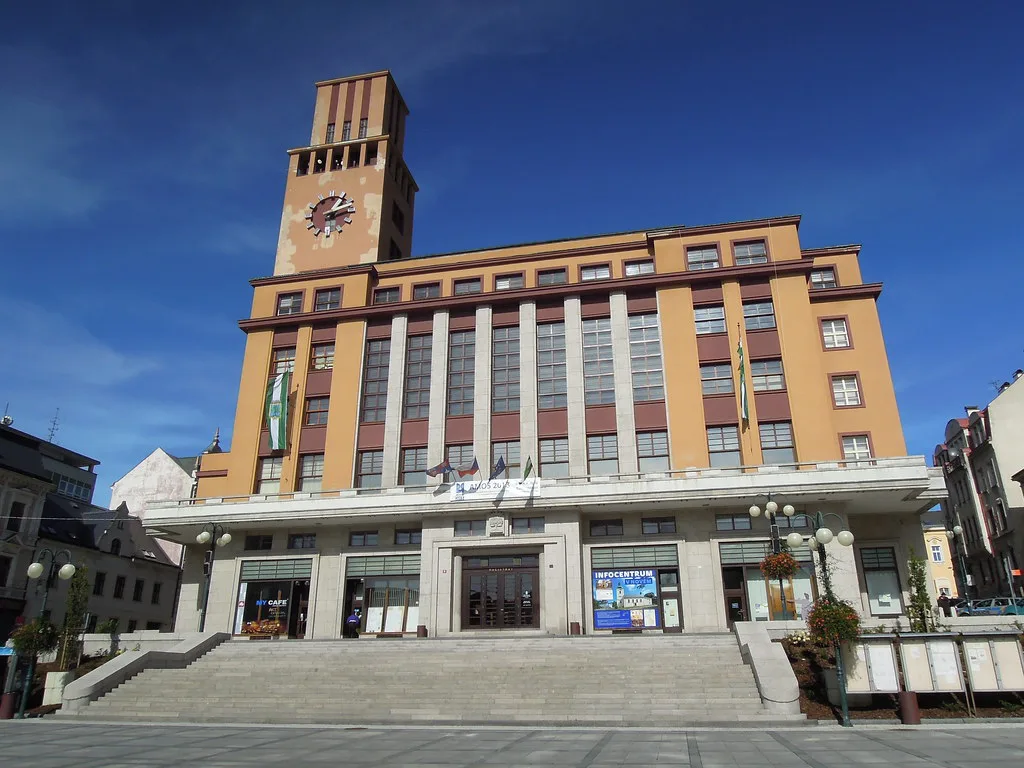 The functionalist New Town Hall with its clock tower on Mírové náměstí in Jablonec nad Nisou