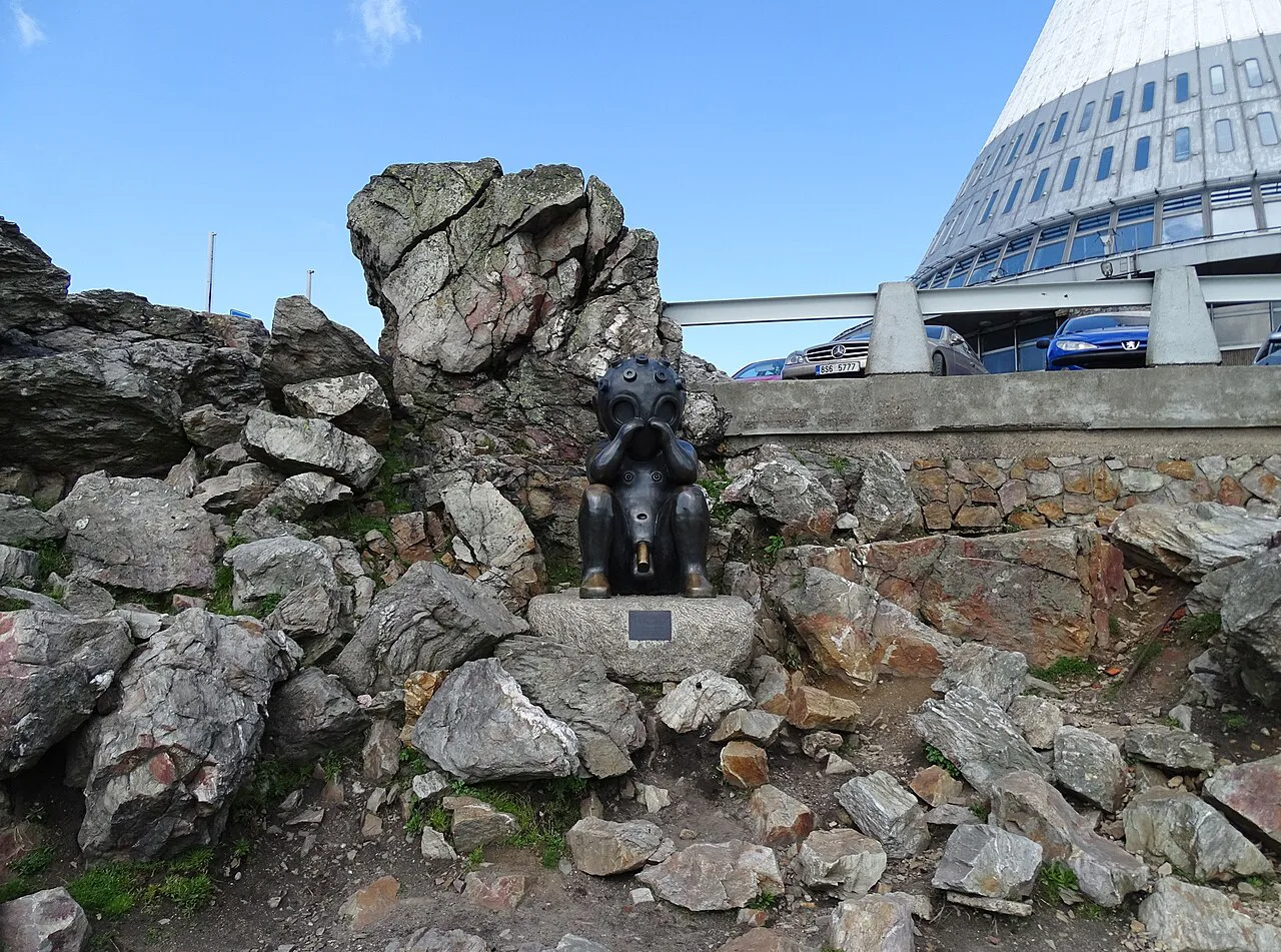 The Child from Mars sculpture below Ještěd Tower.