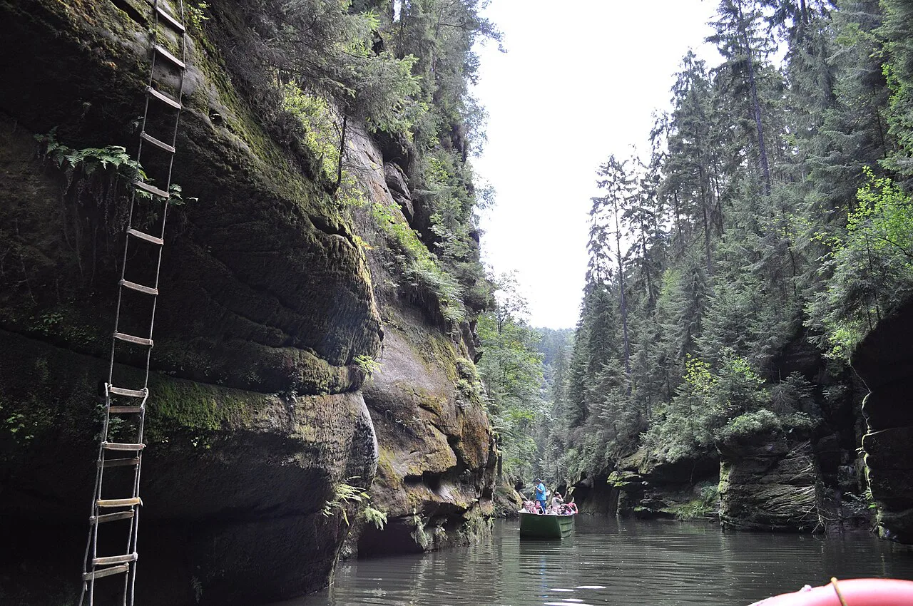 A boat on the Kamenice River in Edmund's Gorge, Bohemian Switzerland.