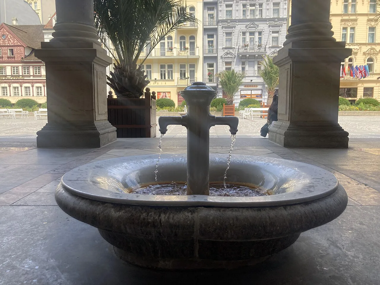 A spring water fountain inside the Mill Colonnade, Karlovy Vary.