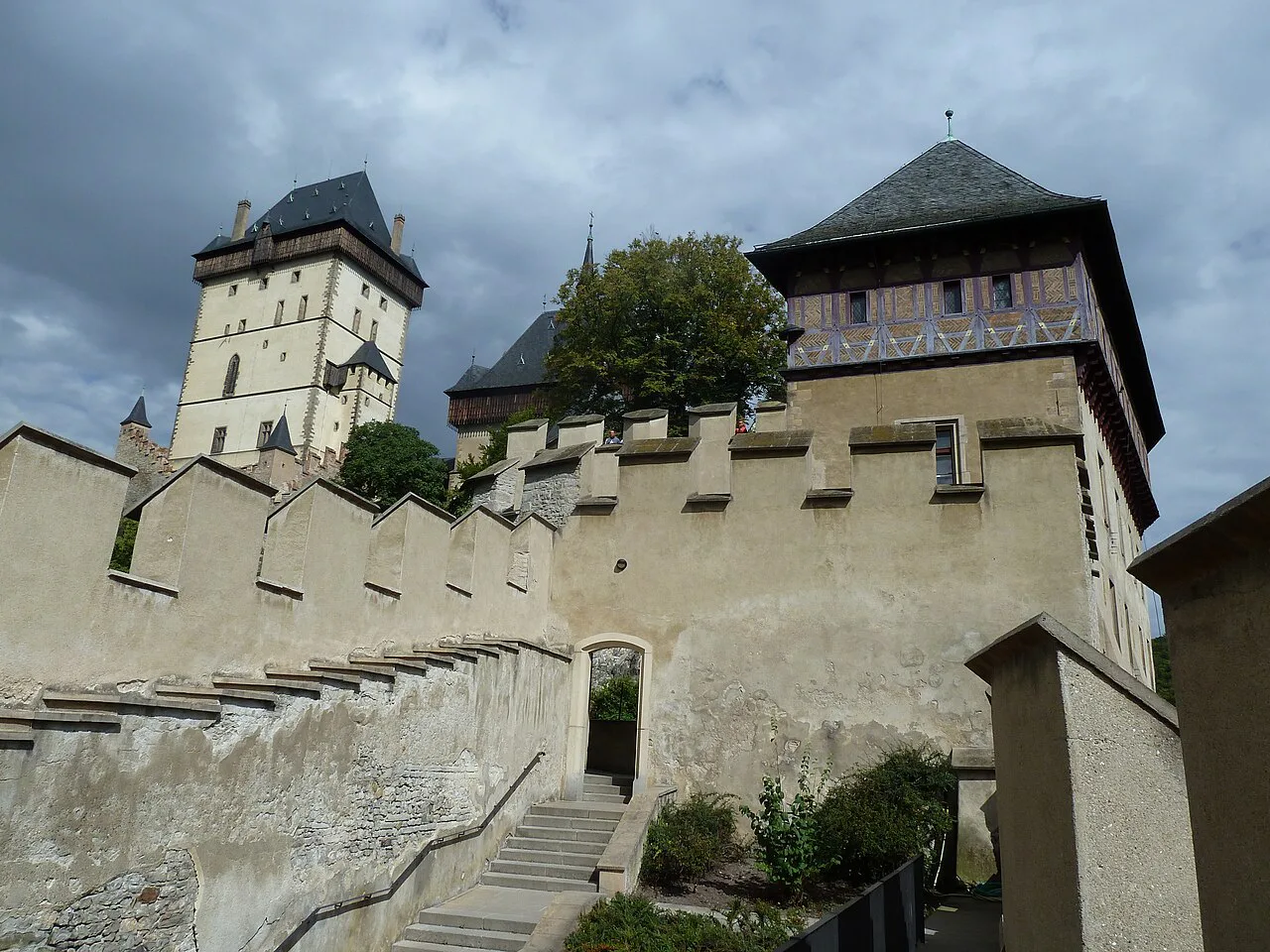 The walls and towers of Karlštejn Castle.