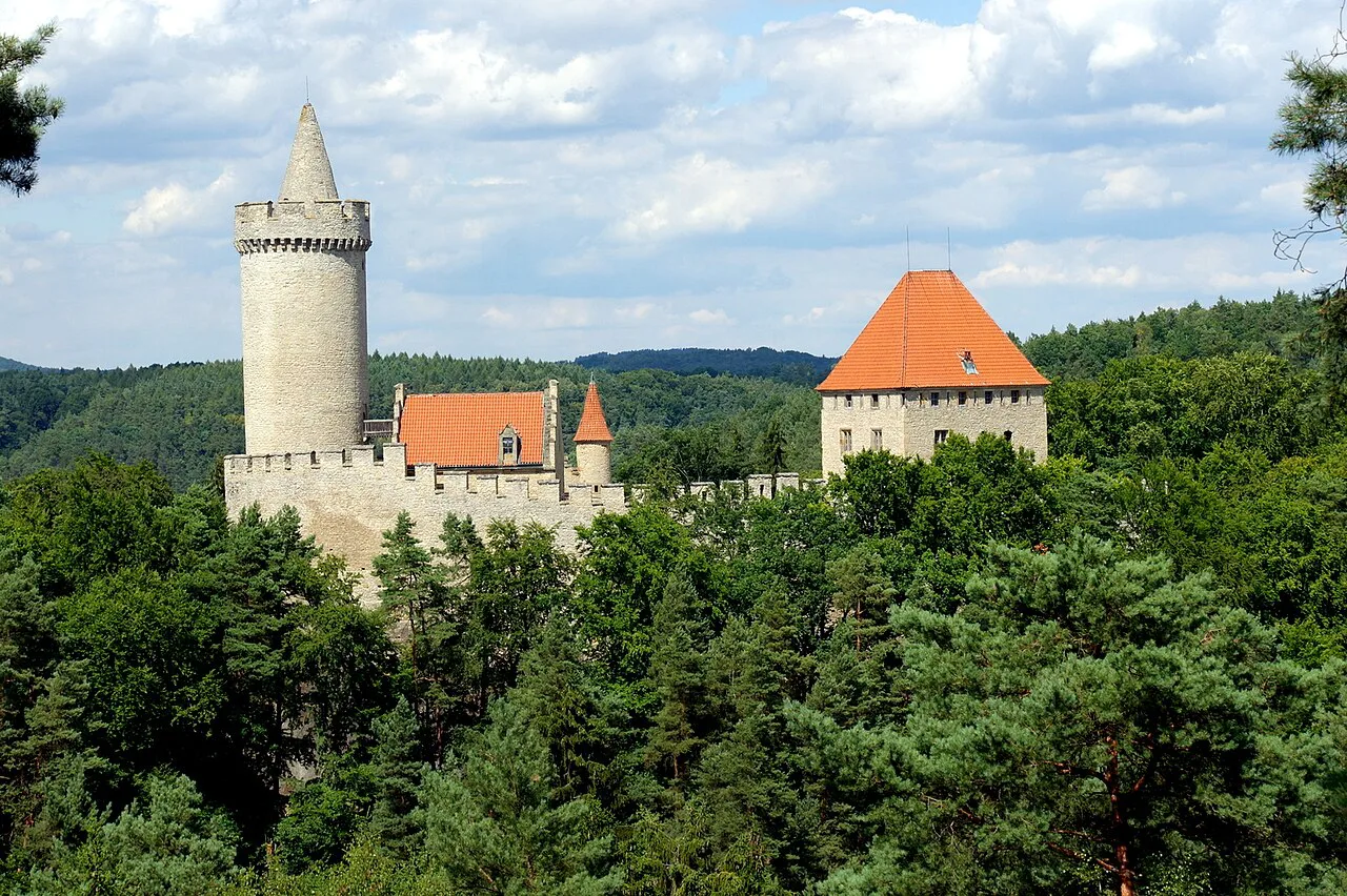 Kokořín Castle above the forests of Kokořínsko.
