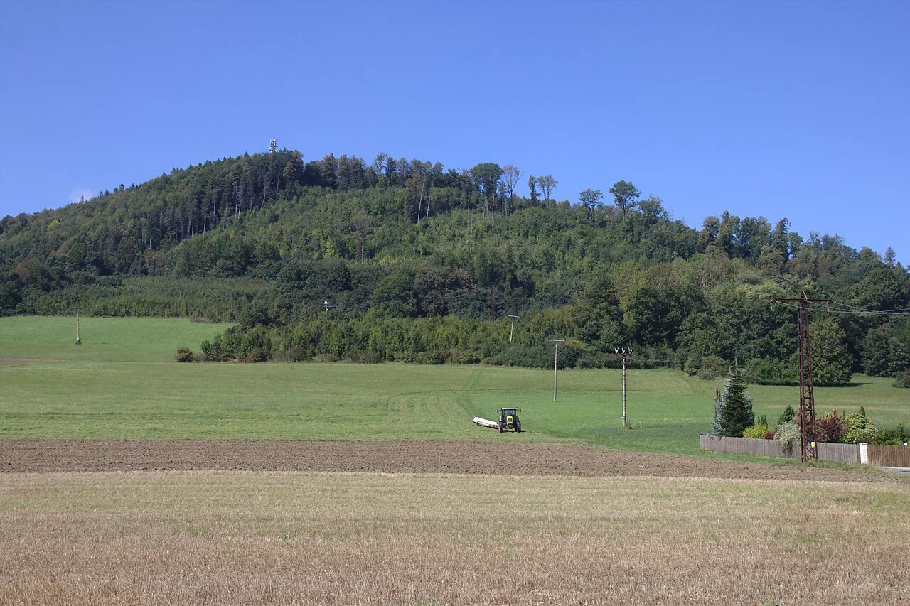 Bílá hora hill above fields in Kopřivnice.