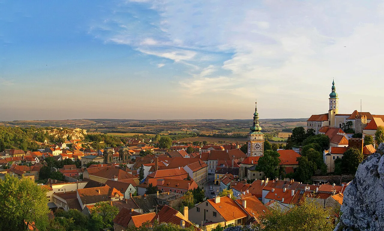 View over Mikulov's rooftops and castle from Kozí hrádek.