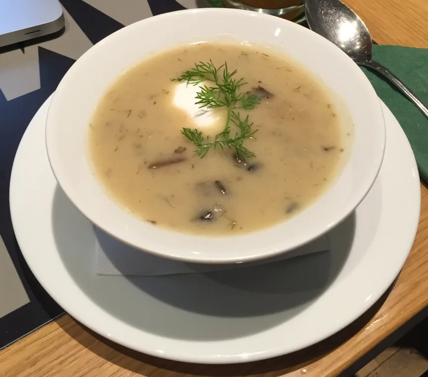 Kulajda, Czech creamy soup with dill and mushrooms.
