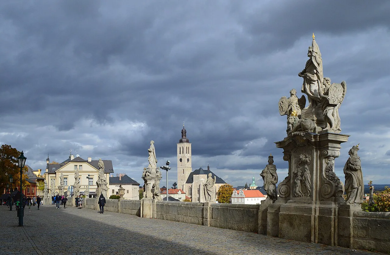 Baroque statues on the balustrade of Barborská Street in Kutná Hora.