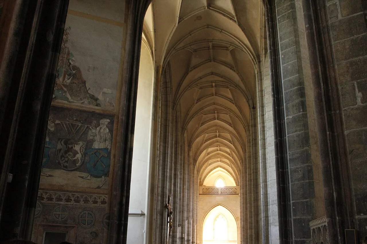 The vaulted interior of St. Barbara's Church in Kutná Hora.