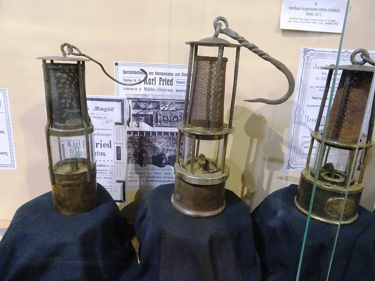 Miners' safety lamps in the Mining Museum at Landek Park, Ostrava.