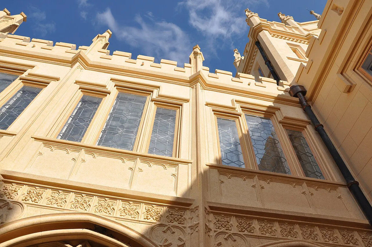 Neo-Gothic facade of Lednice Castle