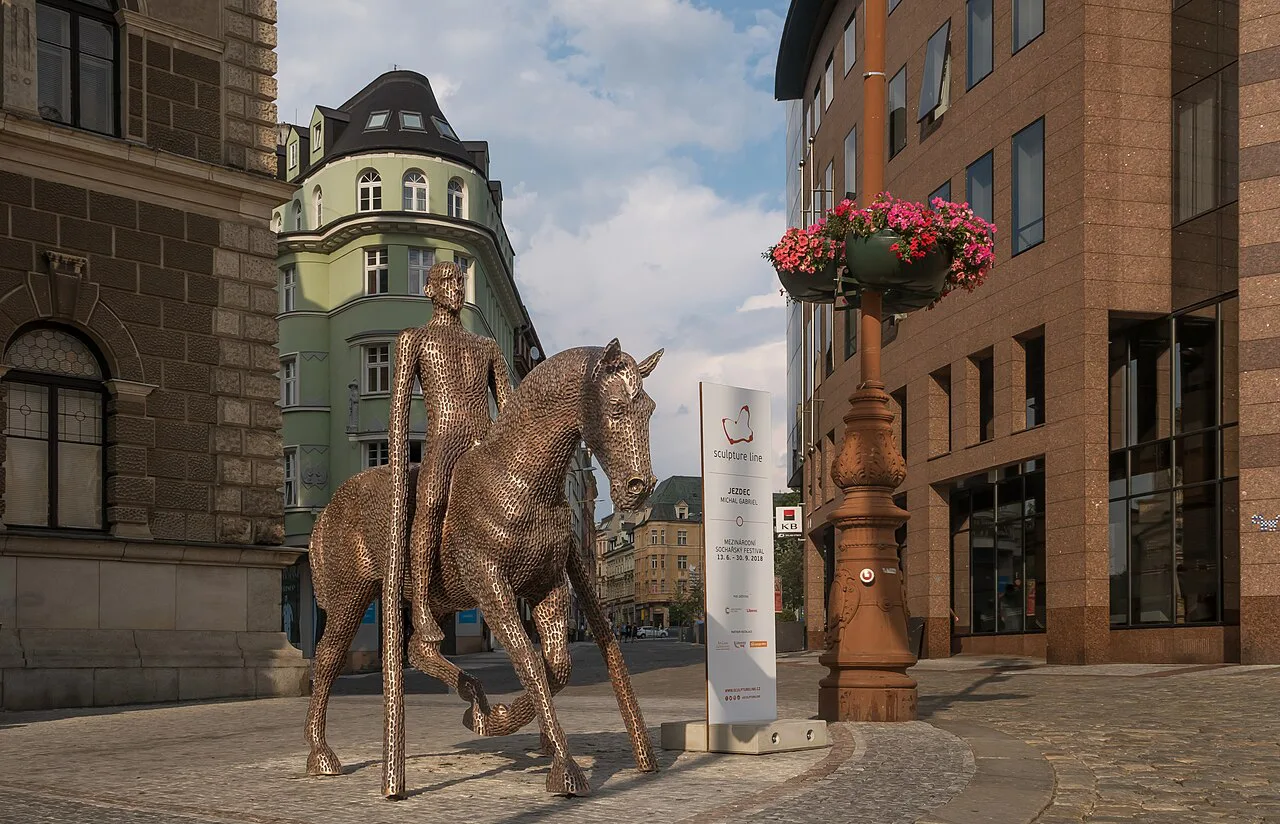 Jezdec horse-and-rider sculpture in central Liberec