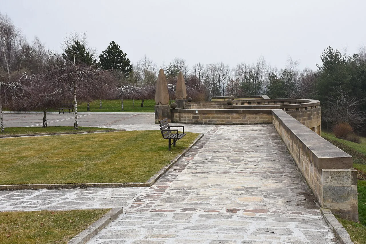 Stone-paved viewpoint terrace at the Lidice Memorial.