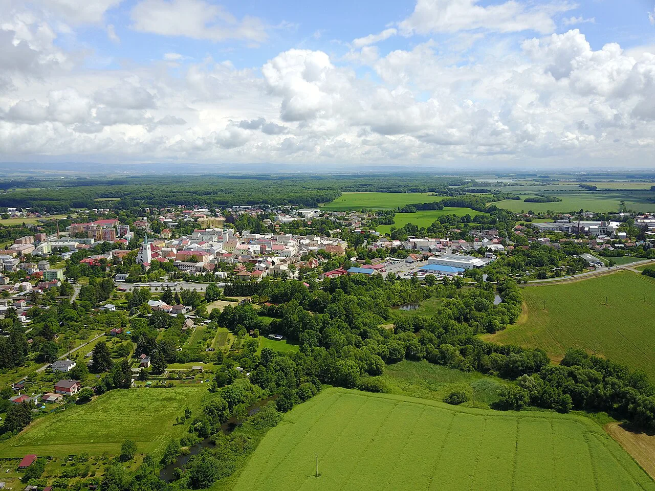 Aerial view of Litovel and the surrounding Haná countryside.
