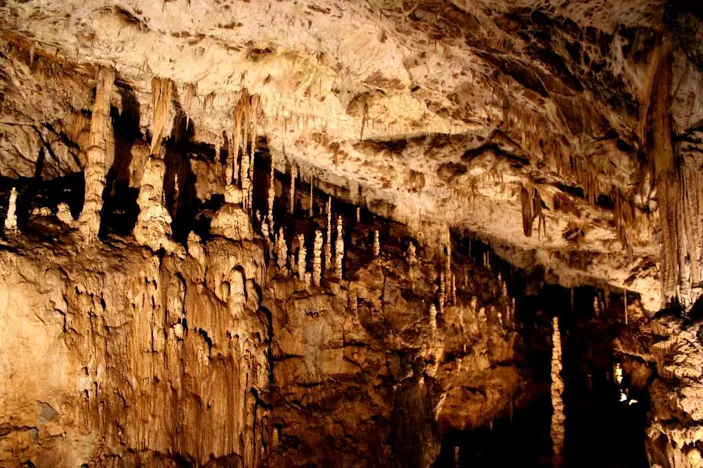 Stalactites and dripstone formations inside the Punkva Caves in the Moravian Karst