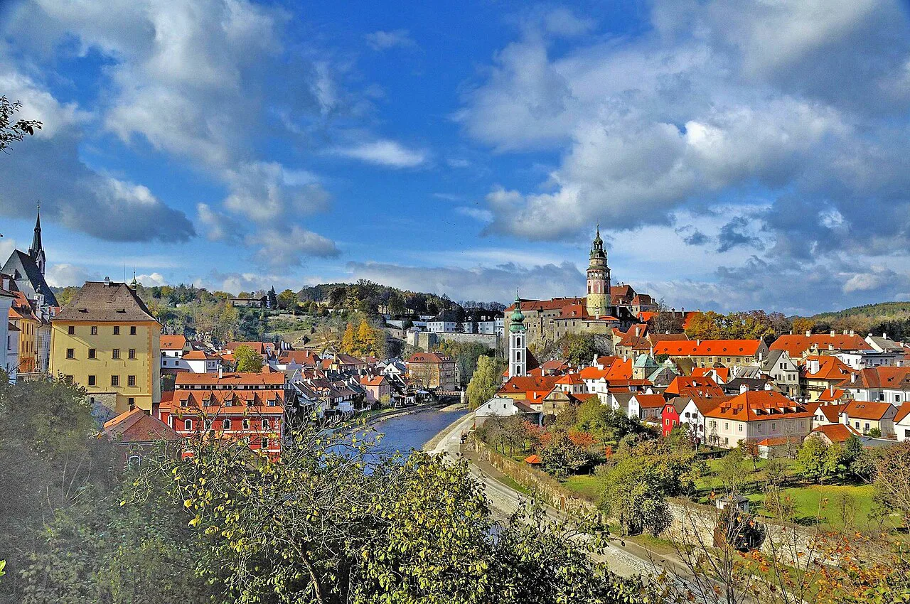Český Krumlov Castle and its tower above the old town.