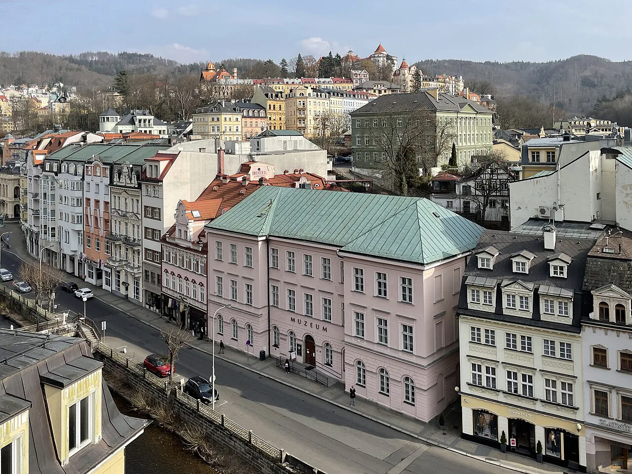 Buildings on Nová louka in Karlovy Vary, including the Karlovy Vary Museum.