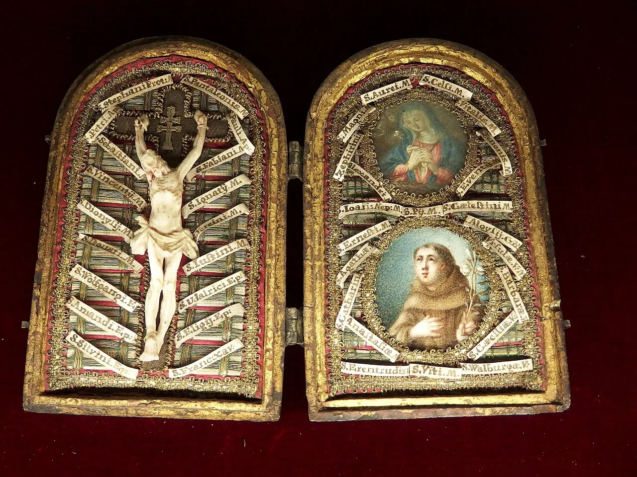A painted devotional diptych in the castle museum, Český Krumlov.